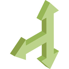 Three Dimensional Intersecting Arrows Forming a Junction Point Indicating Directional Choices and Decision Making Concepts Against a Clean White Background