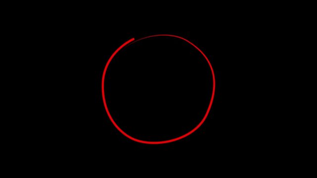 hand Circle marker with drawing effect, Red hand drawn circle marker black screen, red marker Circle Highlighter Scribble Animation on transparent background. isolated circle animation.