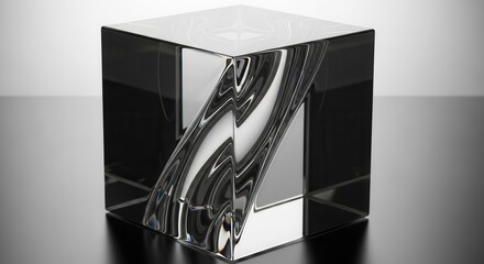 Transparent geometric solid features an internal refractive spiral form