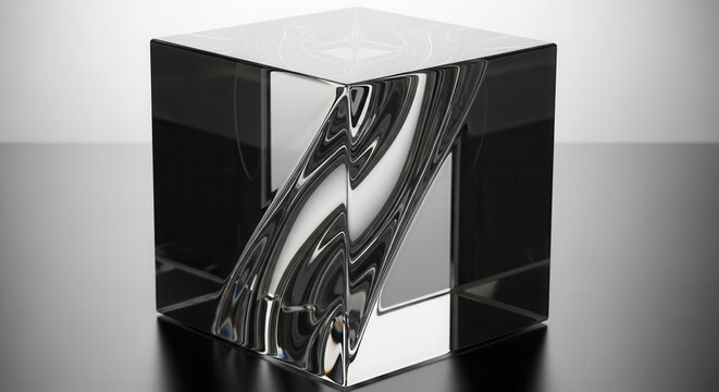 Transparent geometric solid features an internal refractive spiral form