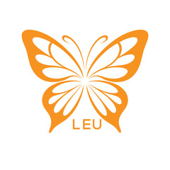 LEU Elegant Orange Butterfly Logo. LEU Design for Beauty Spa. LEU Fashion Branding.
