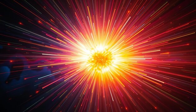 A vibrant, radiating burst of light and color, depicting a powerful explosion,  graphic design,  glow