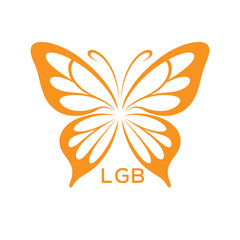 LGB Elegant Orange Butterfly Logo. LGB Design for Beauty Spa. LGB Fashion Branding.
