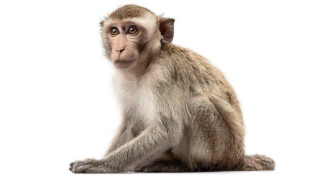 Sitting Macaque Monkey Looking Forward Isolated Against White Background Studio Shot