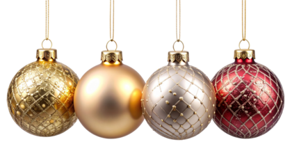  Luxury Christmas Bauble Set of Four Elegant Ornaments, isolated on transparent background