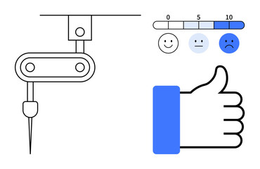Customer feedback concept. Customer satisfaction ratings with robotic arm integration and feedback systems. Customer insights analyzed for automation processes. For business, productivity, analytics