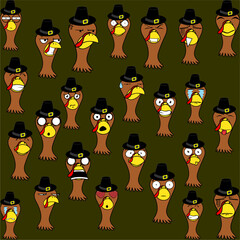 funny turkey cartoon expressions pack collection in vector format