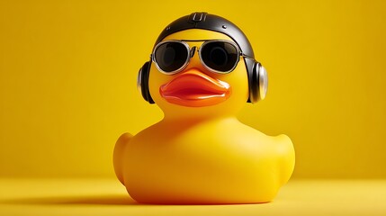 Cool Yellow Duck with Sunglasses and Headphones on Yellow Background