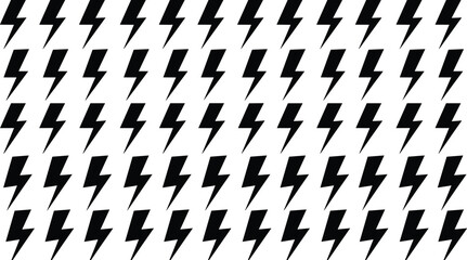 Seamless lightning bolt thunder flash vector pattern background with electricity, power, energy, thunderbolt, dynamic, speed, and modern wallpaper design in a repeating black and white illustration.