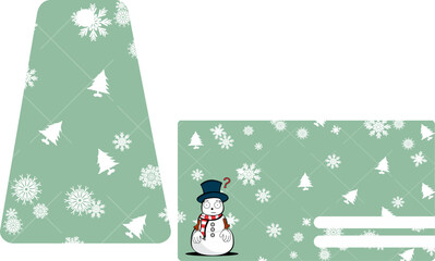 xmas gift card pack collection with snowman cartoon in vector art