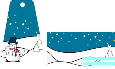 xmas gift card pack collection with snowman cartoon in vector art