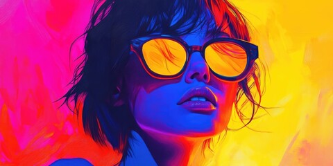 A woman wearing sunglasses and a blue shirt