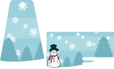 winter landscape with snowman gift card in vector art 