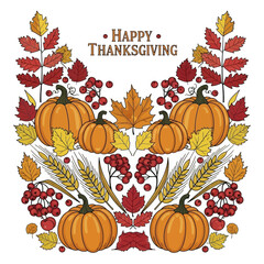 Happy Thanksgiving with Pumpkins and Autumn Leaves.