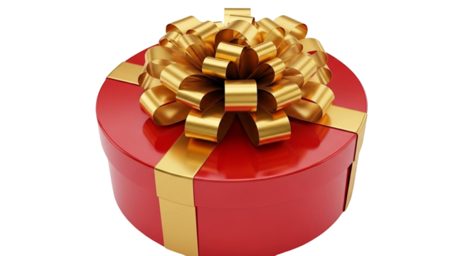 Red Round Gift Box with Gold Bow - Powered by Adobe