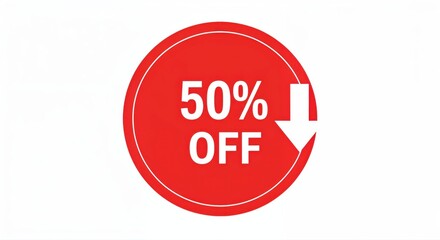 Half Price Deal: A bold, eye-catching red circle showcases a '50% OFF' promotion, drawing attention to a significant discount offer.