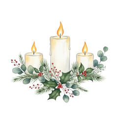 Elegant holiday candle arrangement with festive greenery and berries