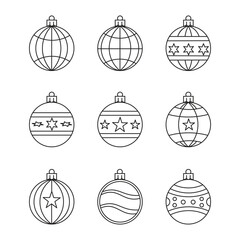Isolated Christmas bauble vector icon set; Outline decoration ornament symbol element; Holiday festival collection