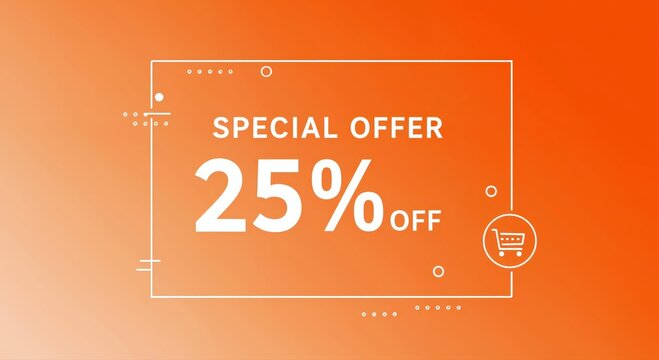 Special Offer Graphic: A vibrant special offer announcement showcases a bold 25% off deal, complemented by a shopping cart icon. The design is clean, eye-catching.