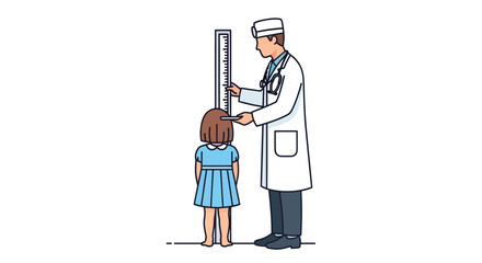 Doctor Measuring Height of Young Girl with Ruler.