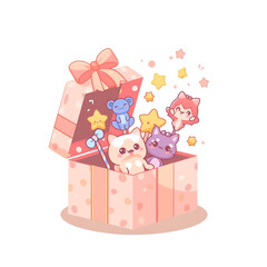 Fototapeta premium Whimsical Box of Friends Cute Animals with Magic Stars Illustration