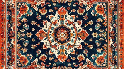 Intricate traditional persian rug with rich floral and geometric patterns in vibrant colors