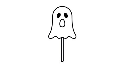 Simple Black and White Line Art Ghost Lollipop Candy.