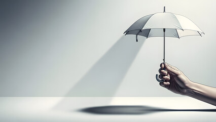 Hand holding a miniature umbrella, a symbol of protection, security, and insurance conceptual illustration