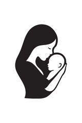 Elegant mother holding baby illustration in black and white design