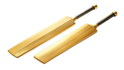 Two wooden cricket bats isolated on transparent background