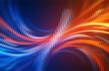 Dynamic Abstract Flow: Contrasting Blue and Fiery Orange Energy Swirls with Vertical Texture.