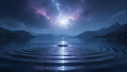 Cosmic view of starry night sky reflecting on tranquil lake  