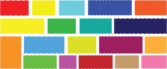 Colorful fabric swatches with zig-zag edges abstract background