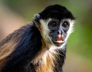 Obraz premium Close-up of a monkey, black and gold fur, attentive gaze