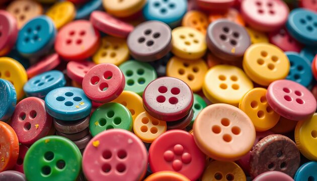 Vibrant buttons in assorted colors and textures, close-up shot,  background,  craft supplies