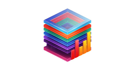 3D Colorful Layers Stacked Cube with Transparent Layers
