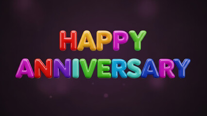 Vibrant and colorful 3D balloon-style letters spelling 'Happy Anniversary' on a dark background, perfect for celebrations.