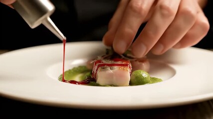 Chef Garnishing a Gourmet Dish with Precision and Care.