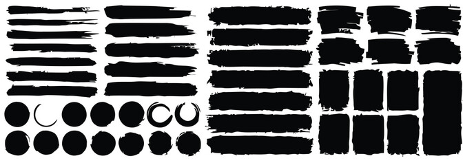 Black ink brush strokes and shapes on white background vector