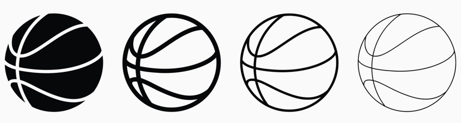 Four basketball icons solid outline thick outline thin outline sport game