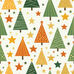 Obraz premium Festive Christmas Tree Pattern with Stars - Holiday Season Background