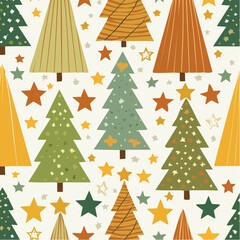 Festive Forest A whimsical Christmas pattern with hand-drawn Christmas trees and twinkling stars