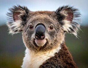 Close-up of a koala bear with brown fur, showing its expressive face