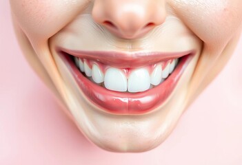 Obraz premium Close-up of gleaming, healthy teeth on a soft, pastel background, blue, dental aesthetics