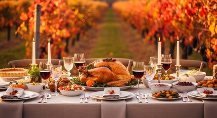 Celebrate autumn with a delicious Thanksgiving feast in the vineyard, the perfect setting for family gatherings and cozy holiday memories