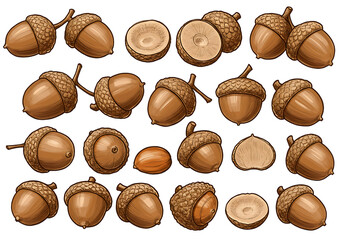 Autumn acorns collection for harvest and nature projects