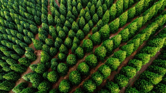 Aerial view of pine tree field for Christmas tree farming