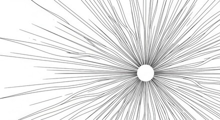 Obraz premium Thin, irregular lines radiate outwards from a central circular shape on a white background