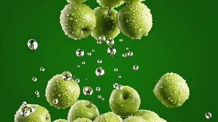 Crisp Green Apples Cascading Through Water A Refreshing and Vibrant Display of Freshness Health and Natural Beauty Perfect for Food Beverage and Wellness Content. - Powered by Adobe