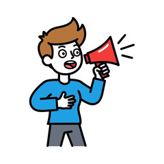 Man with Megaphone Making Announcement.